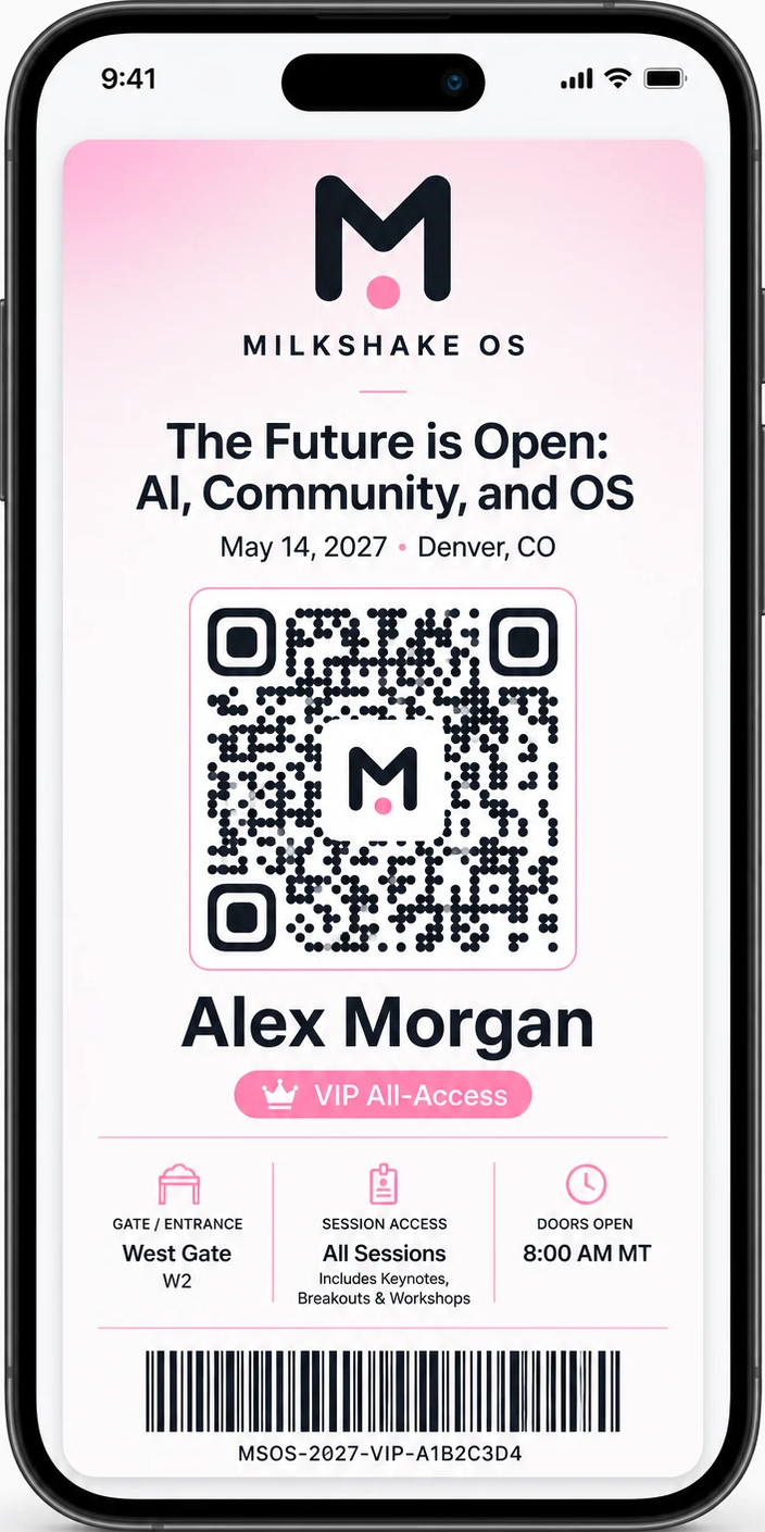 Milkshake OS attendee pass on a phone
